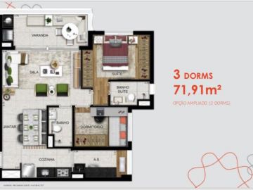 3 dormitrios com Living Ampliado
