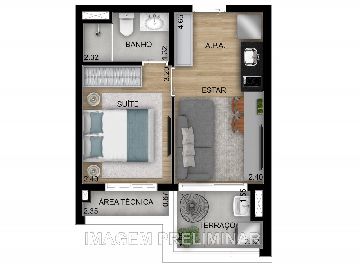 Planta 33 m� 1 dormit�rio