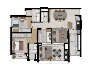 Planta 92 m� 3 dormit�rios