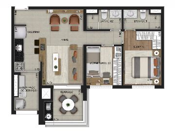 Planta 64 m� 2 dormit�rios