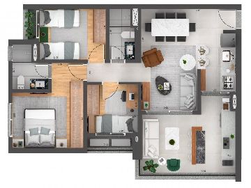 Planta 3 dormit�rios 81 m�