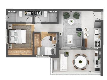 Planta 2 dormit�rios 61 m�