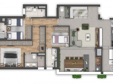 Planta 105 m� 3 su�tes