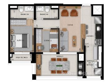 Planta 69 m� 2 dormit�rios