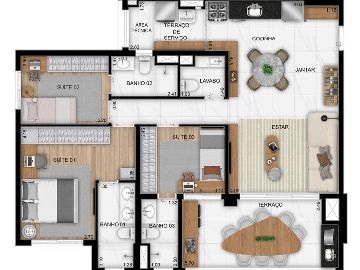 Planta 110 m� 3 su�tes