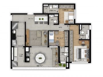 Planta 112 m� 3 su�tes