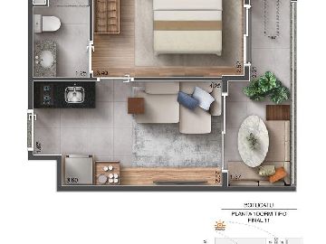 Planta 1 dormit�rio 30 m�