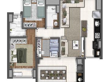 Planta 78 m� 3 dormit�rios