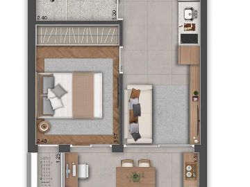 Planta 1 dormit�rio 38 m�