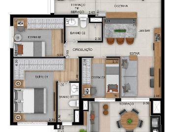 Planta 91 m� 3 dormit�rios