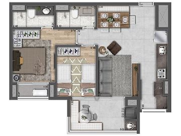 Planta 62 m � 2 dormit�rios