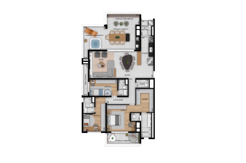 Planta Penthouse 3 su�tes 191 m�