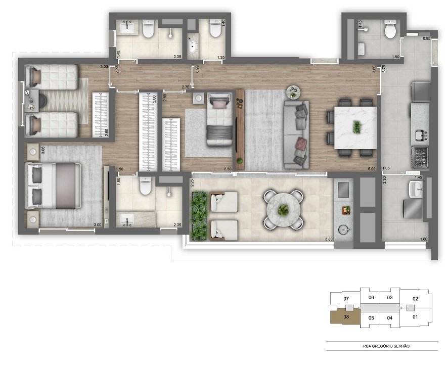 Planta 104 m² padrão