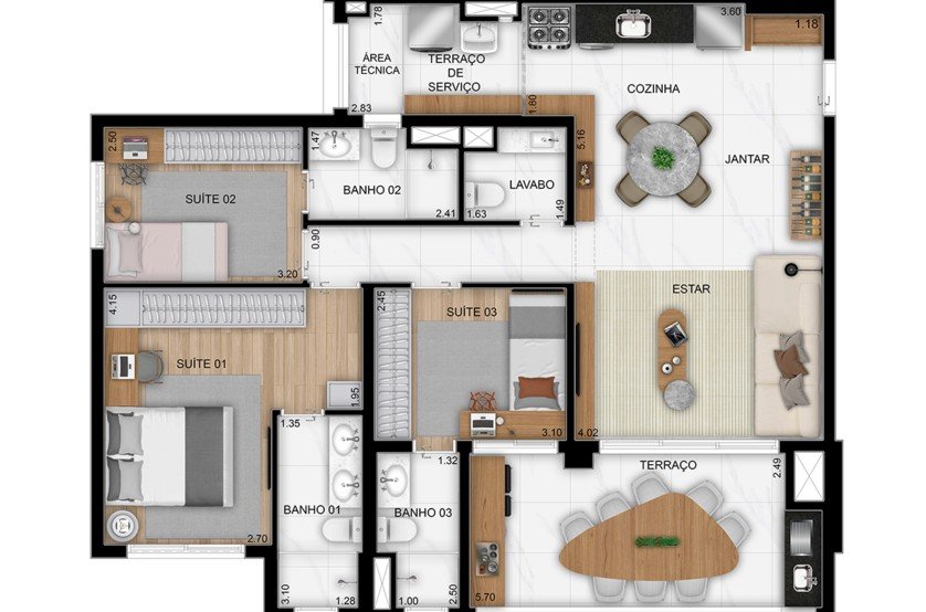 Planta 110 m� 3 suites