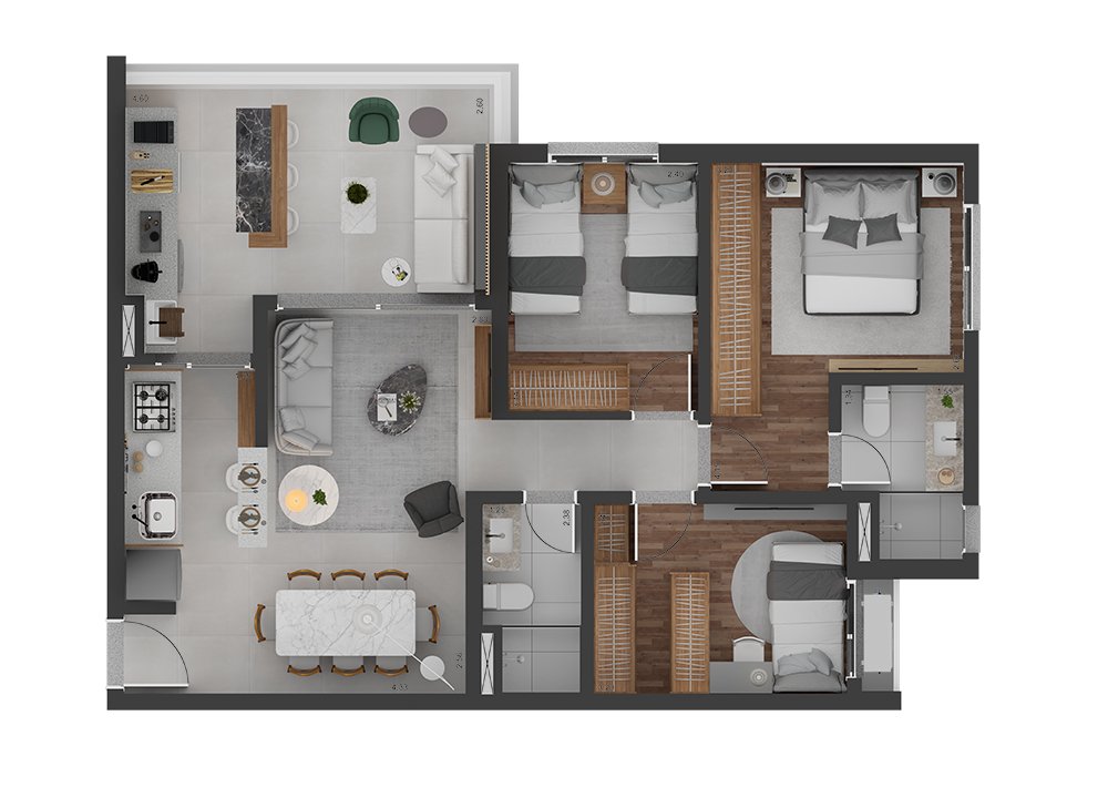 Planta 3 dormit�rios 81 m�