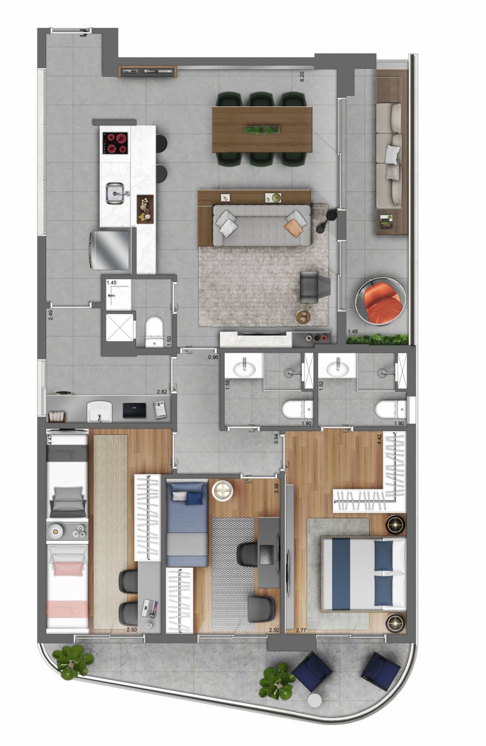 Plan 117 m² 3 dormitórios