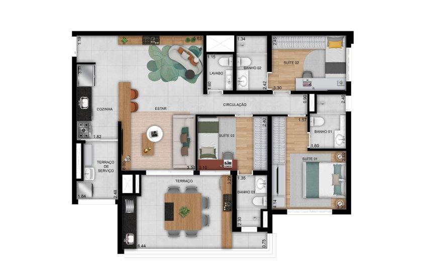 Planta 3 suites 108 m�