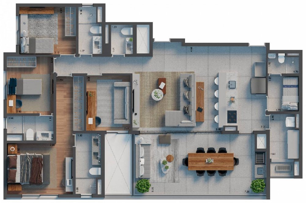 Planta 145 m² 4 dormitórios