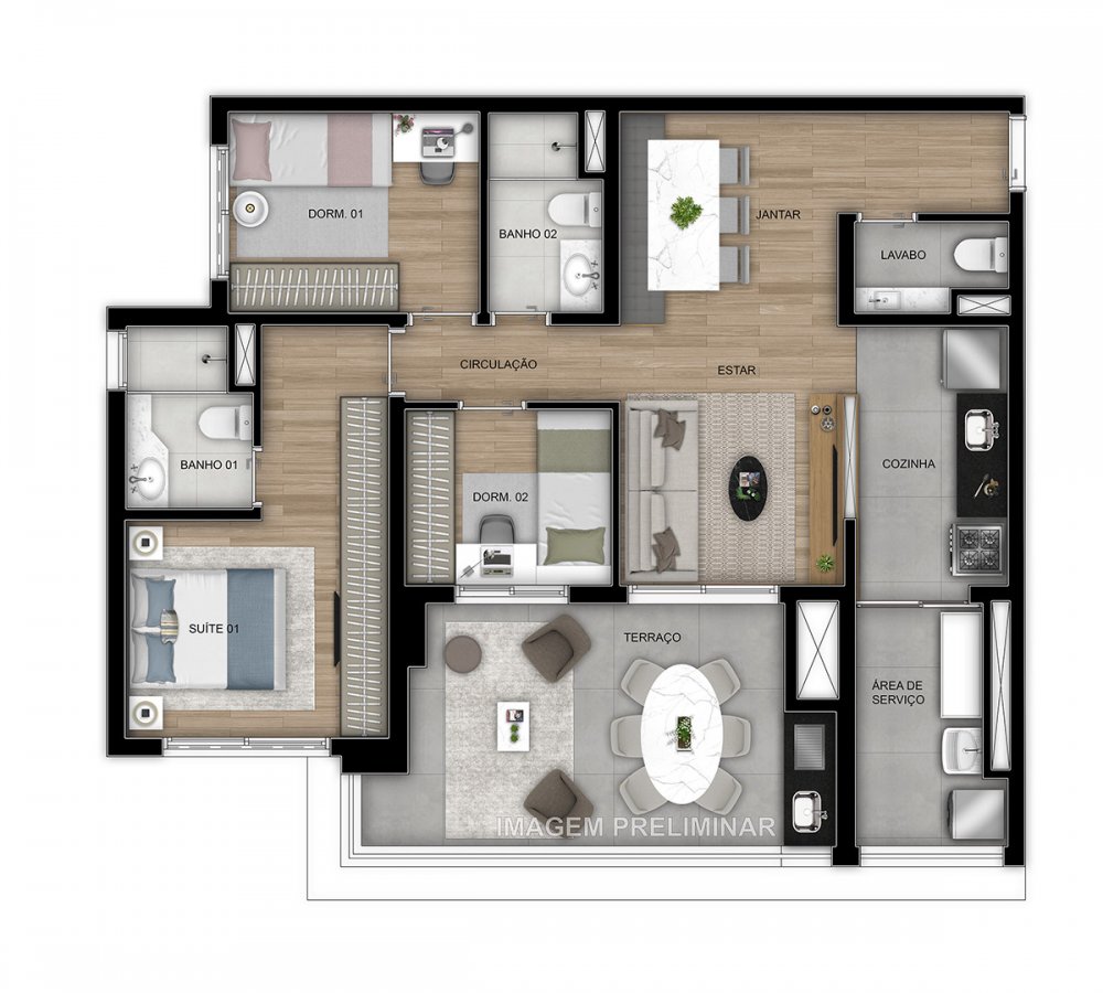 Planta 92 m² 3 dorms