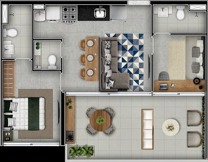 Planta 67 m� com 2 Su�tes