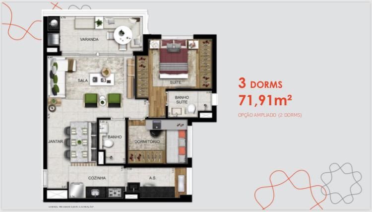 3 dormit�rios com Living Ampliado