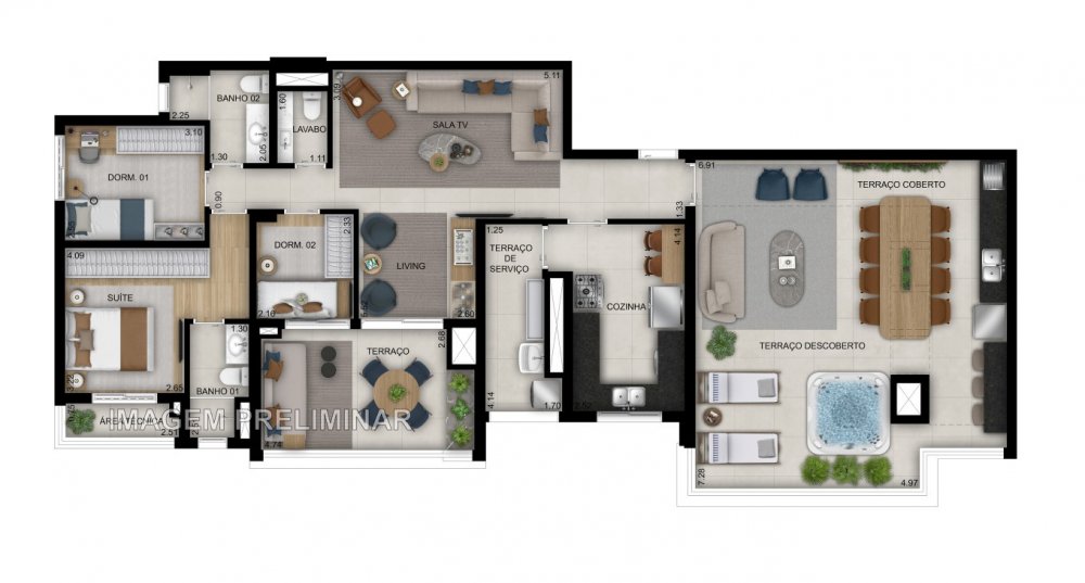 Planta Penthouse 162 m² 3 dormitórios