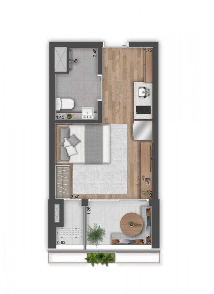 Planta Studio 26 m²