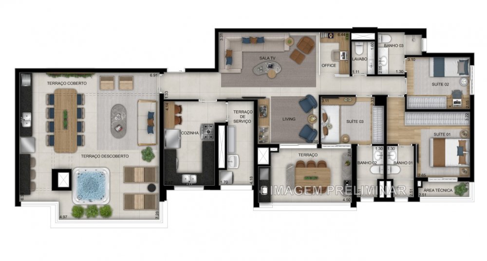 planta 173 m² Penthouse 3 suítes