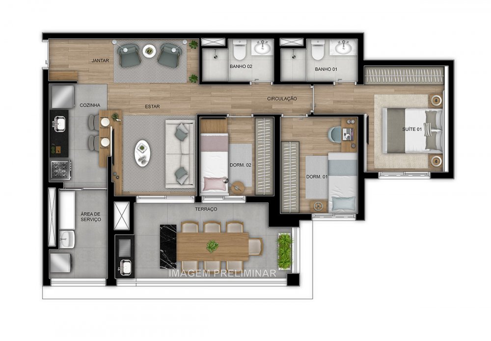 Planta 85 m² 3 dorms