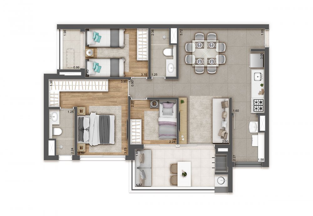 Planta 79 m² 3 dormitórios