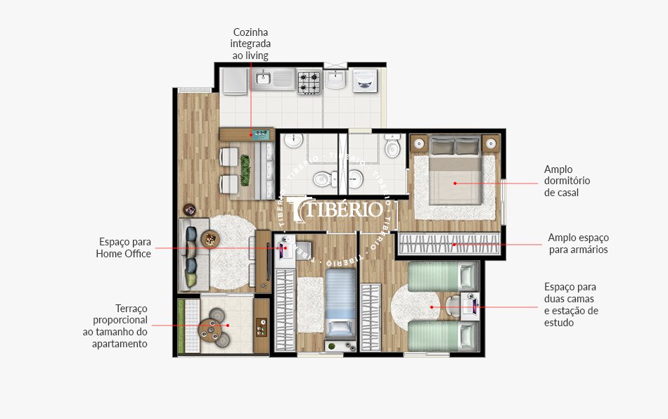 Planta 60 m² 3 dorms