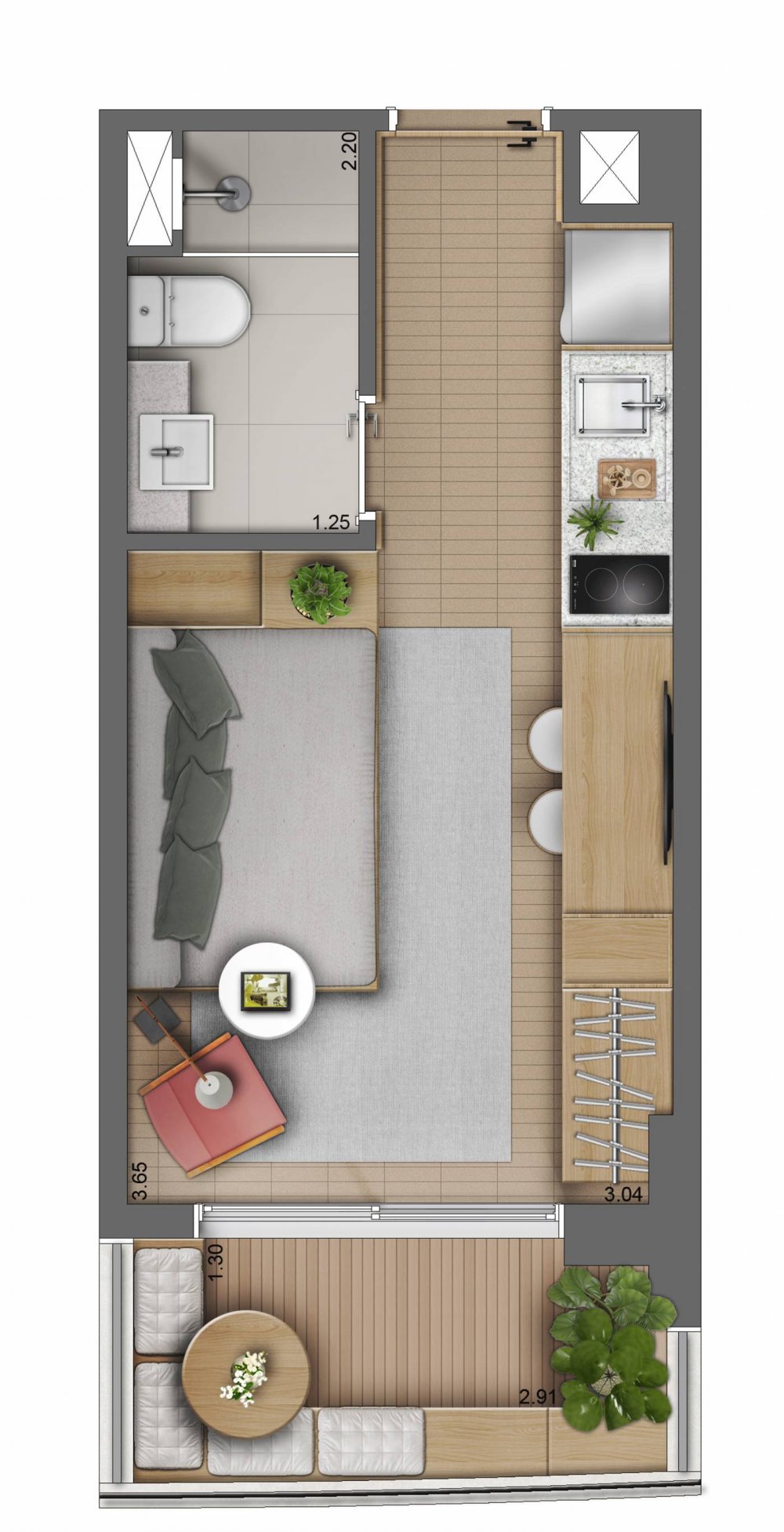 Planta Studio 24 m²