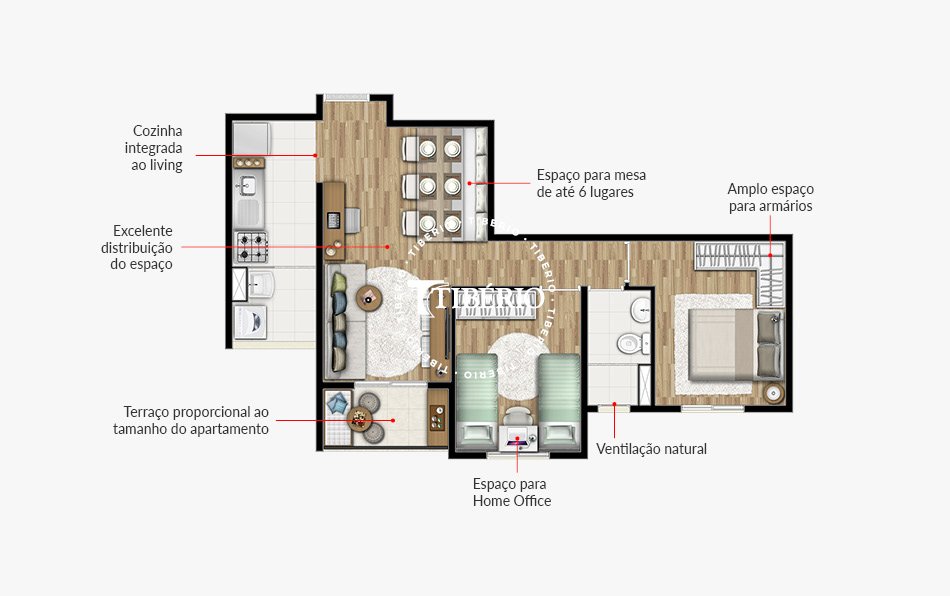 Planta 51 m� 2 dorms com su�te