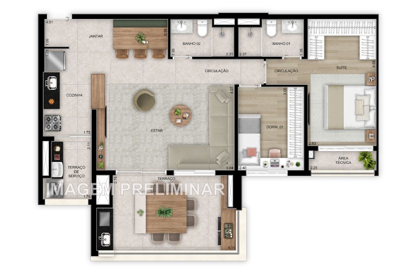Planta 91 m² opção