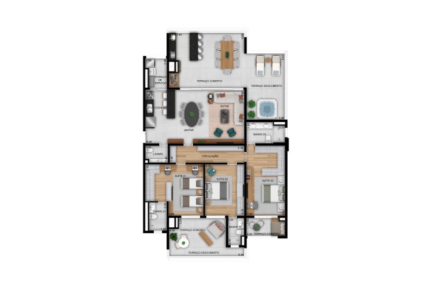 Planta Penthouse 3 su�tes 218 m�