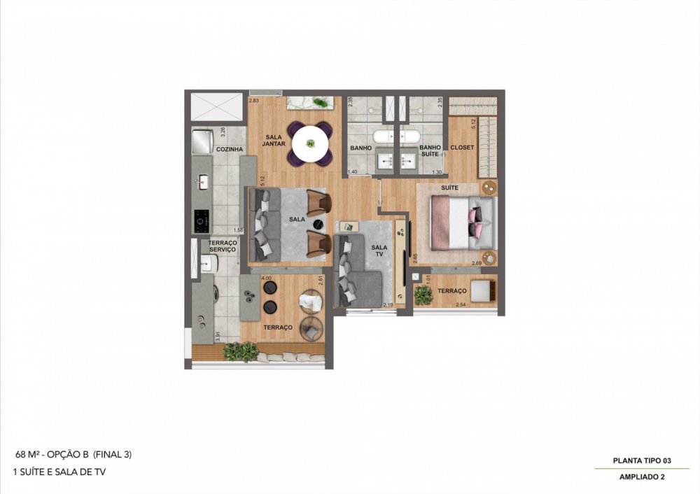 Planta 68 m² opção 1