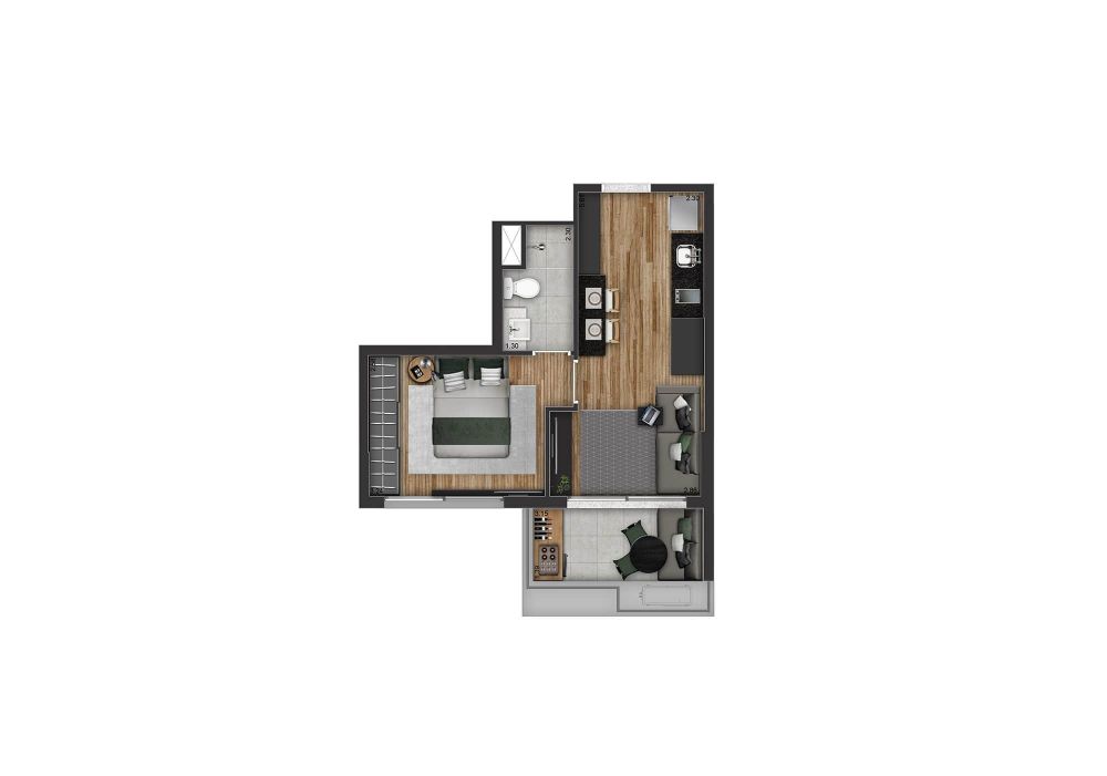 Planta 1 dormit�rio residencial