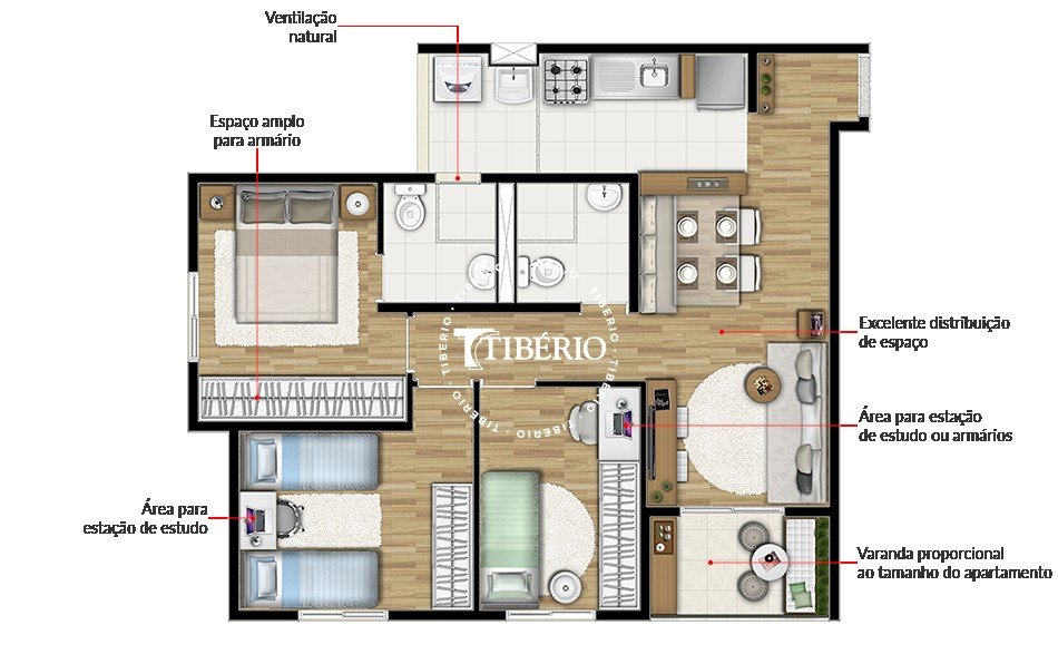 Planta 61 m² 3 dorms