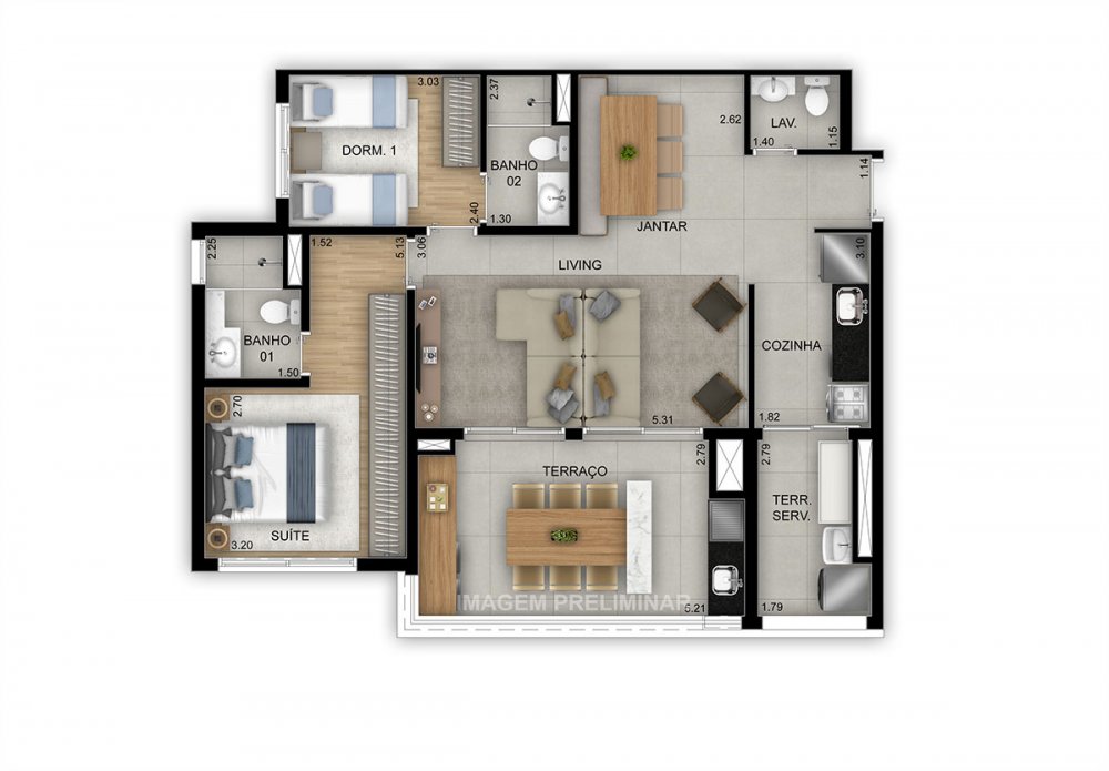 Planta 90 m² opção