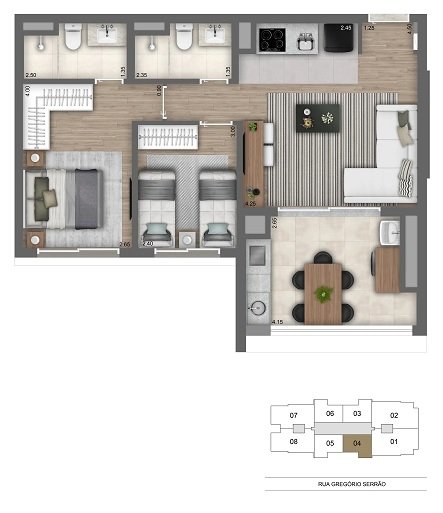 Planta 65 m² padrão