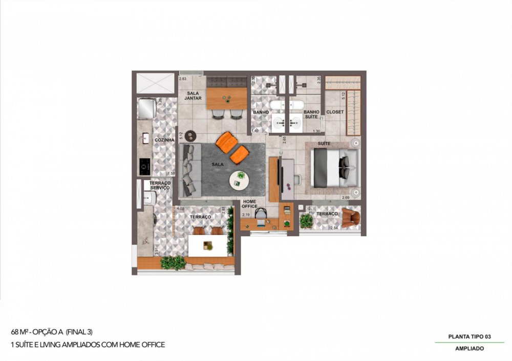 Planta 68 m² opção 2