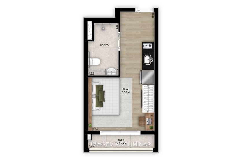 planta Studio 25 m²