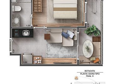 Planta 1 dormit�rio 33 m�