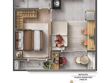 Planta 1 dormit�rio 30 m�