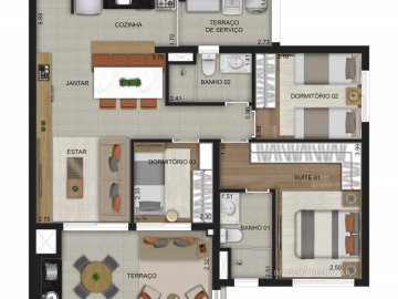 Planta 3 dormitrios 87 m