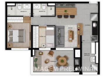 Planta 2 dorms 70 m