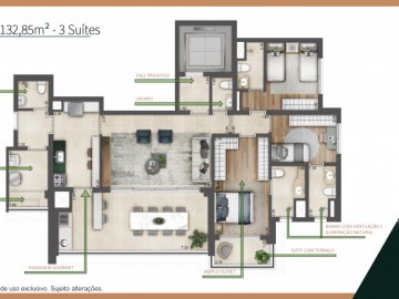 Planta 132 m 3 suites